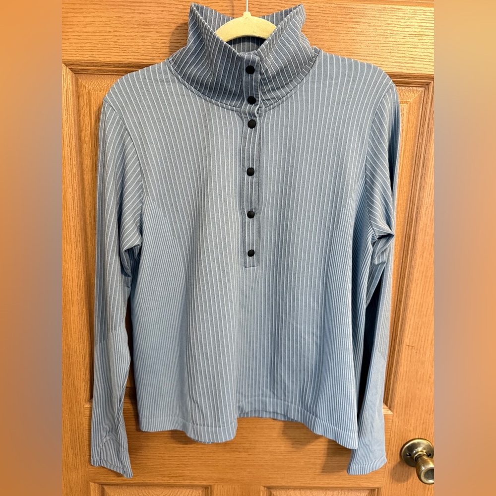 Athleta henley pullover womens size xl blue ribbed activewear athleasure casual